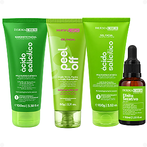 Kit Dermachem Ácido Salicílico:Sabonete Facial 100ml, Gel Facial 100g, Sérum Facial e Argila Verde