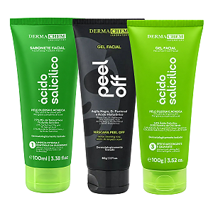 Kit Dermachem Ácido Salicílico:Sabonete Facial 100ml, Gel Facial 100g e Argila Negra