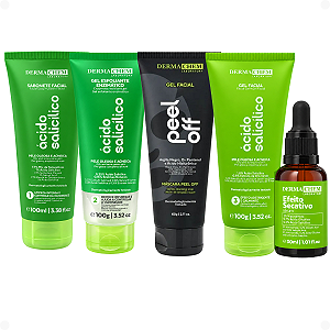 Kit Dermachem Ácido Salicílico:Sabonete Facial, Gel Esfoliante, Gel Facial, Sérum e Argila Negra