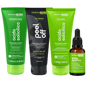 Kit Dermachem Ácido Salicílico:Sabonete Facial, Gel Facial, Sérum Facial e Argila Negra