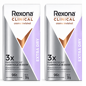 Kit Rexona Clinical Com 2 Antitranspirante Em Creme Extra Dry Invisível 96h 58g