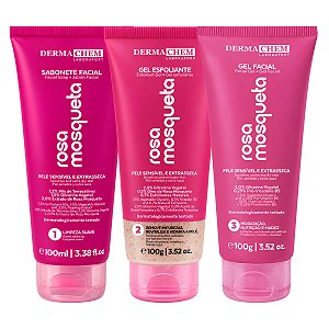 Kit Dermachem Rosa Mosqueta: Sabonete Facial 100ml, Gel Esfoliante e Gel Facial 100g