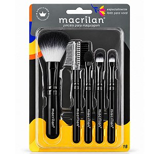 Kit Macrilan: 5 Pincéis Para Maquiagem Preto Kp5-18