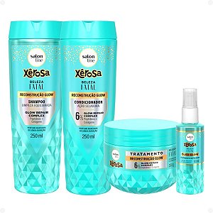 Kit Salon Line Xêrosa Beleza Fatal: Shampoo, Condicionador 250ml, Máscara 250g e Óleo Capilar 60ml