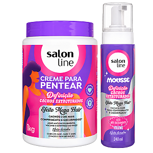 Kit Salon Line Efeito Mega Hair: Creme Para Pentear 1kg e Mousse Volume 240ml