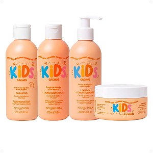 Kit Acquaflora Kids Cachos: Shampoo, Condicionador, Leave-in 200ml e Tratamento Condicionante 200g
