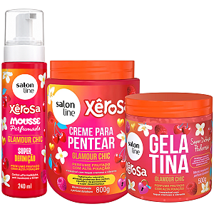 Kit Salon Line Xêrosa Glamour Chic: Creme Para Pentear,Mousse Perfumado e Gelatina