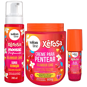 Kit Salon Line Xêrosa Glamour Chic: Creme Para Pentear, Mousse Perfumado e Óleo De Tratamento