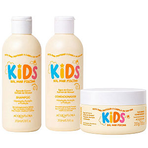 Kit Acquaflora Kids Sol Mar Piscina: Shampoo, Condicionador e Máscara