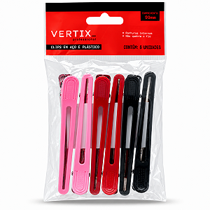 Clips Para Cabelo Vertix Em Aço e Plástico 99mm Com 6 Unidades Cód.: 3190