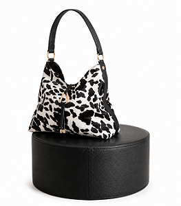 BOLSA COURO COW PRINT PRETO/BRANCO