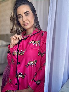 Pijama Feminino Americano Inverno Leopardo Pink