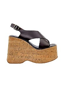 Lume - Sandália Feminina Plataforma Tira X Salto Alto Cortiça Café