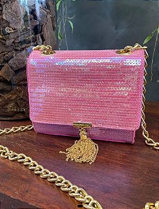 BOLSA LUIZA BARCELOS PEQUENA BARBICACHO CENTRAL PAETÊ ROSA