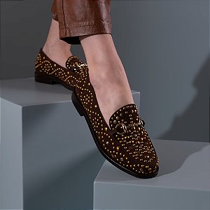 MOCASSIM ENFEITES METÁLICOS COFFEE