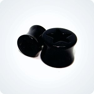Alargador ACRÍLICO PLUG PRETO ESTRELA VAZADA. (Unid.)