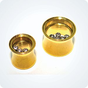 Alargador Aço Plug DOURADO Vidro Com Strass. (Unid.)