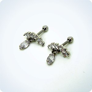 MINI BARBELL DECORADO COM STRASS E PINGENTE. (Unid.)
