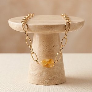 Colar com Pedra Natural Citrino Dourado