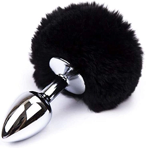 Plug Anal Rabo De Coelho Pompom Aço Médio Preto