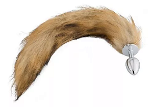 Plug Anal M Com Rabo Raposa Rajado 40 Cm Em Aço Inox