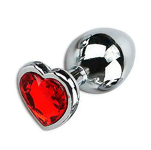 Plug Anal "P" Aço Inoxidável Formato Cônico Pedra de Coração Vermelho