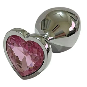 Plug Anal "M" Aço Inoxidável Formato Cônico Pedra de Coração Rosa