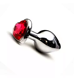 Plug Anal "M" Aço Inoxidável Formato Cônico Pedra de Coração Vermelho