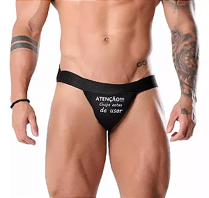 Cueca Masculina Jockstrap Preta Com Frase
