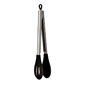 Pegador Pinça Alimentos Silicone E Aço Inox Colher Tensão