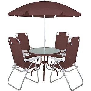 Conjunto Noronha para Jardim em Alumínio com Cadeira + Mesa + Guarda Sol Marrom - Bel