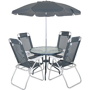 Conjunto Noronha para Jardim em Aluminio com Cadeira + Mesa + Guarda Sol Cinza - Bel