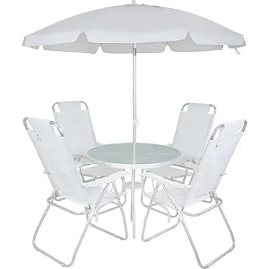 Conjunto Noronha para Jardim em Aluminio com Cadeira + Mesa + Guarda Sol Branco- Bel