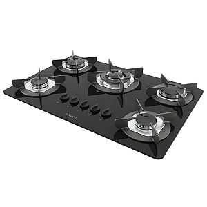 Cooktop Safe 5 Bocas TC Fogatti Preto Vidro 6mm Temperado GLP com Ferro Fundido Bivolt