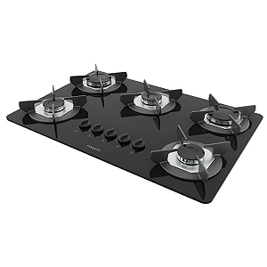 Cooktop Safe 5 Bocas Fogatti Preto Vidro 6mm Temperado GLP com Ferro Fundido Bivolt