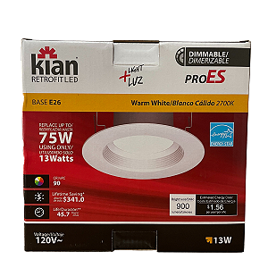 Luminária LED Kian Retrofit PRO ES 13W 900lm 2700K Branco Quente Base E26 Dimerizável 120V