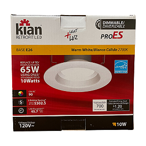 Luminária LED Kian Retrofit PRO ES 10W 700lm 2700K Branco Quente Base E26 Dimerizável 120V