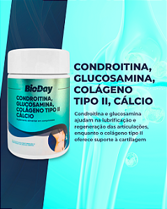 Condroitina, Glucosamina, Colágeno e Cálcio - Frasco 60 Comp. kit com 3 frasco.