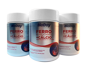 Ferro Bisglicinato com Cálcio - Frasco 60 Comp. kit com 3 frasco.