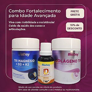 Fortalecimento para idade avançada (Tri Magnésio, Vitamina D3 gotas, Colágeno Tipo II)