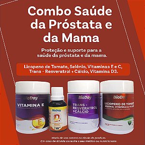 Próstata e mama (Vitamina E, Vitamina D3 gotas, Trans-Resveratrol, Licopeno de Tomate)