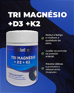Tri Magnésio + Vitamina D3 e K2 - Frasco 90 Comp. 1 Unidade.