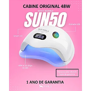 CABINE ORIGINAL SUN NAILS - SUN50 - Smart 3.0 - 48w - Bivolt 36 Leds - 1 Ano de Garantia