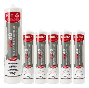 Kit 6 Selantes PU 40 Selante de Poliuretano Adesivo Vedante Cibra Flex Cinza