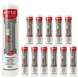 Kit 12 Selantes PU 40 Selante de Poliuretano Adesivo Vedante Cibra Flex Cinza