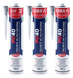 Kit 3 Selantes Poliuretano PU 40 Branco 400g