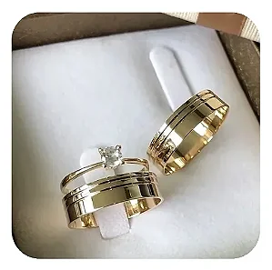Par de Alianças 2 Frisos 8mm+Solitario de brinde💍