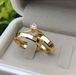 Par de Alianças chanfrada 6mm+Solitario 💍
