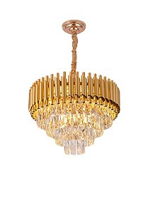 LUSTRE REDONDO TUBOS 50x36CM COM CRISTAIS PLACA INCOLOR - NITROLUX REF: NT/5249 COR: DOURADO