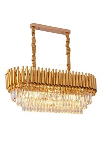 LUSTRE RETANGULAR TUBOS 80x30x33CM COM CRISTAIS PLACA INCOLOR - NITROLUX REF: NT/5251 COR: DOURADO